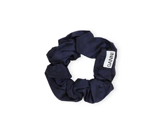Accessories GANNI Hair Accessories Blue Shiny Taffeta Scrunchie Sodalite Blue