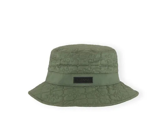 Accessories GANNI Hats Green Quilted Tech Bucket Hat Kalamata