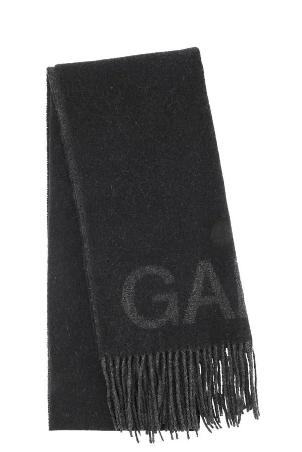 Accessories GANNI Scarves Black Fringed Wool Scarf Black