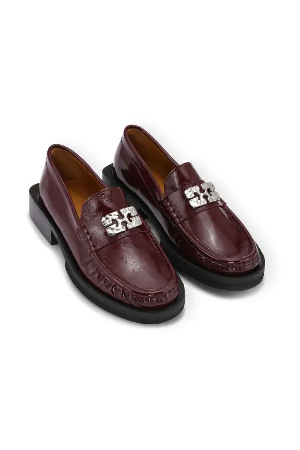 AccessoriesShoes GANNI Shoes Burgundy Butterfly Logo Loafers Burgundy