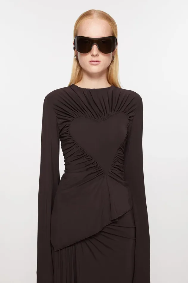 Acne Studios Asymmetric Draped Top Chestnut Brown Women Tshirts