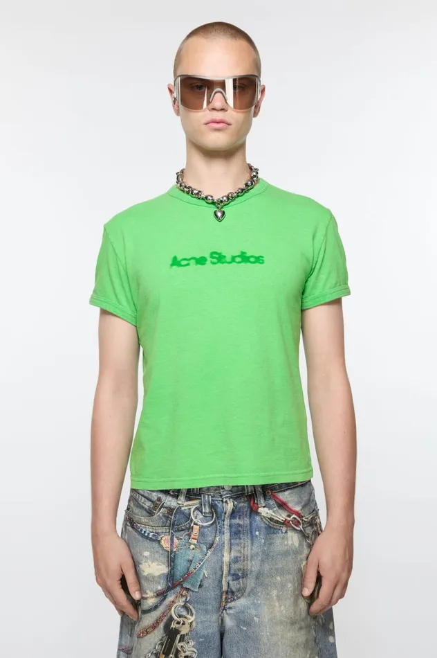 Acne Studios Blurred Logo Tshirt 8211 Fitted Unisex Fit Bright Green Women Tshirts