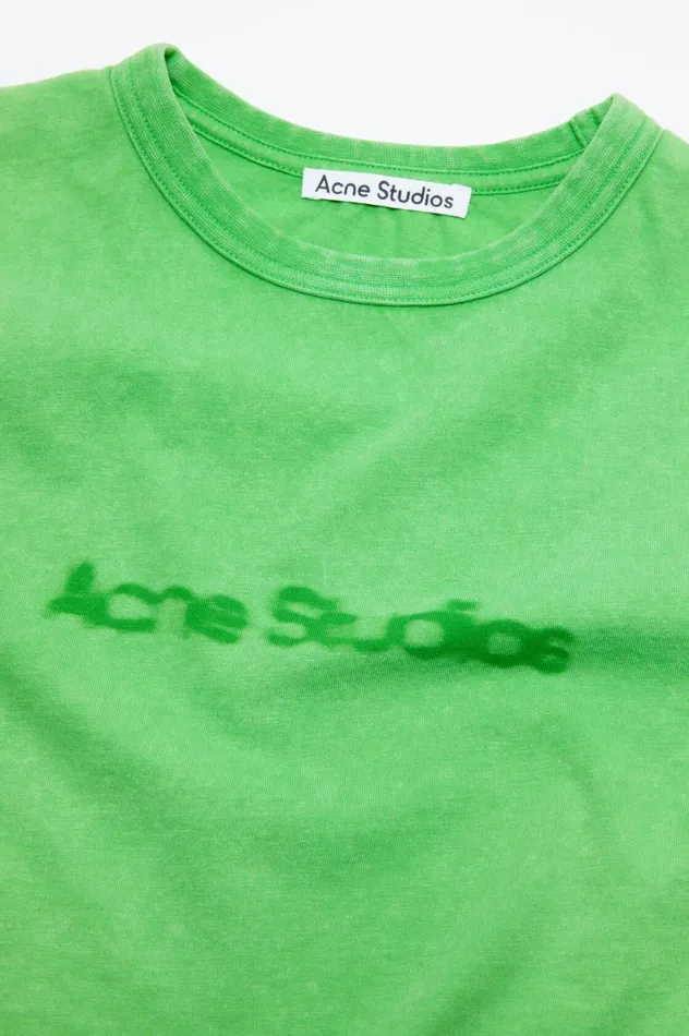 Acne Studios Blurred Logo Tshirt 8211 Fitted Unisex Fit Bright Green Women Tshirts