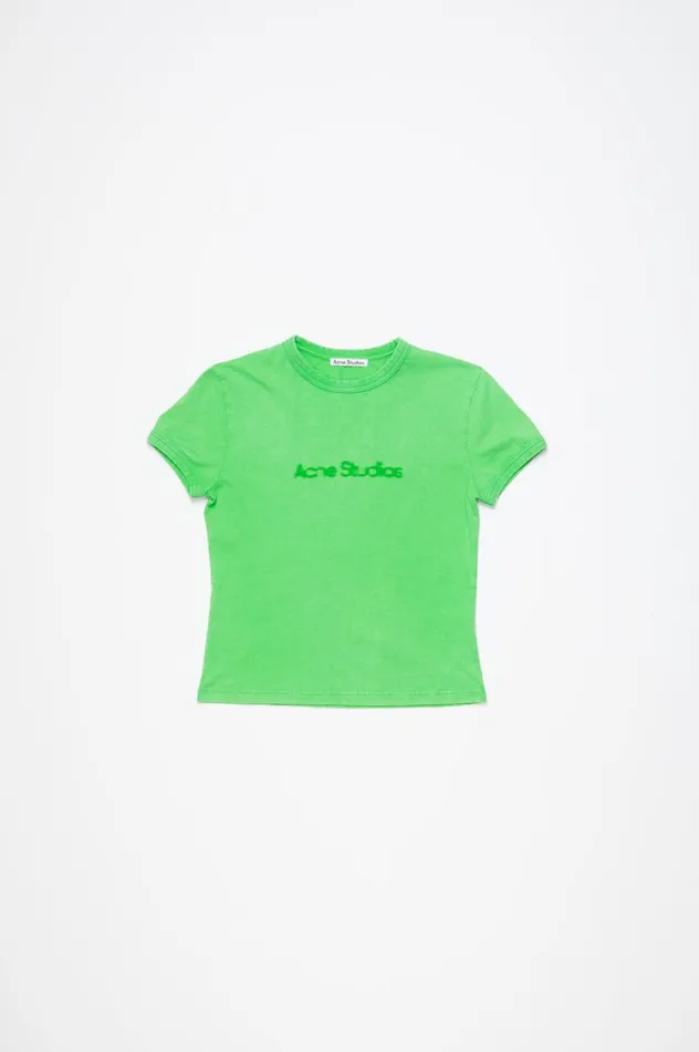 Acne Studios Blurred Logo Tshirt 8211 Fitted Unisex Fit Bright Green Women Tshirts
