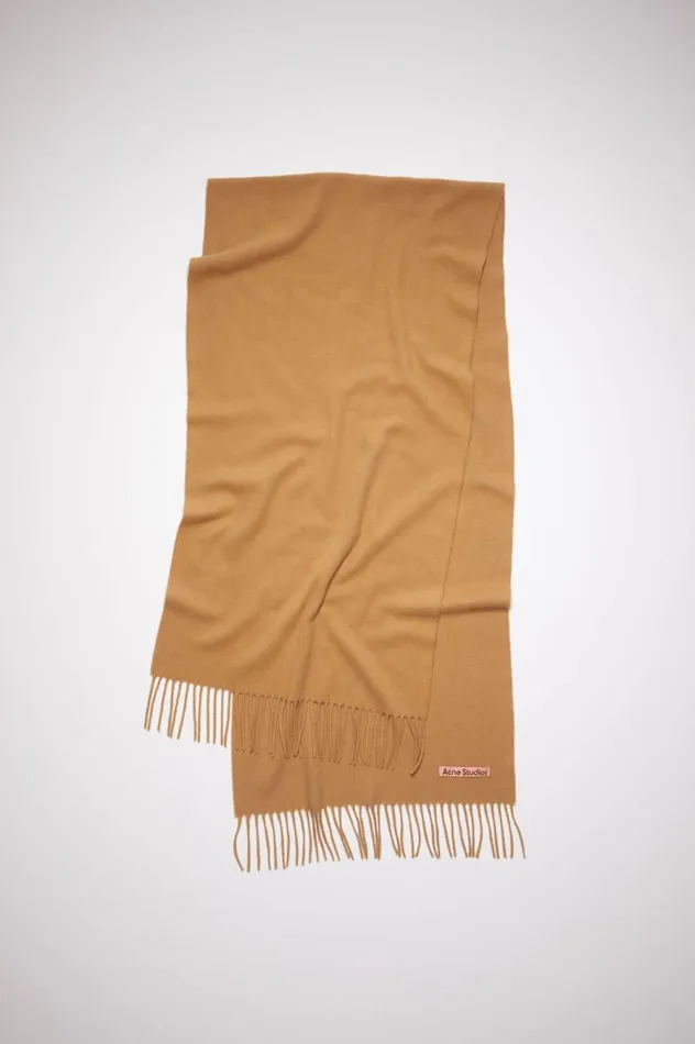 Acne Studios Cashmere Fringe Scarf 8211 Narrow Dark Camel Men Scarves