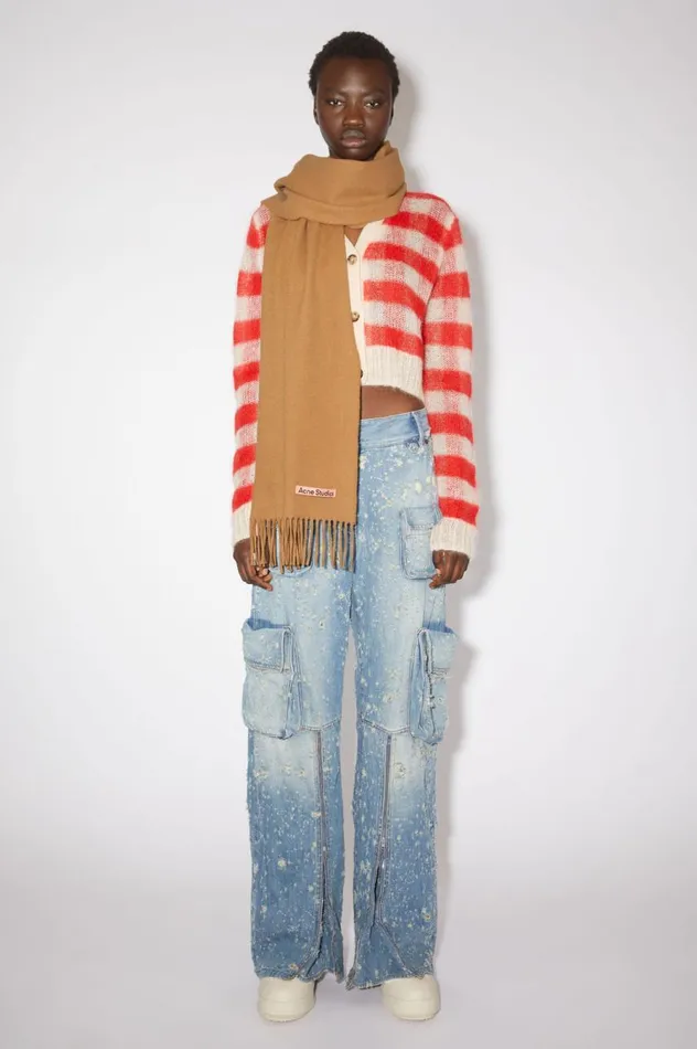 Acne Studios Cashmere Fringe Scarf 8211 Narrow Dark Camel Men Scarves