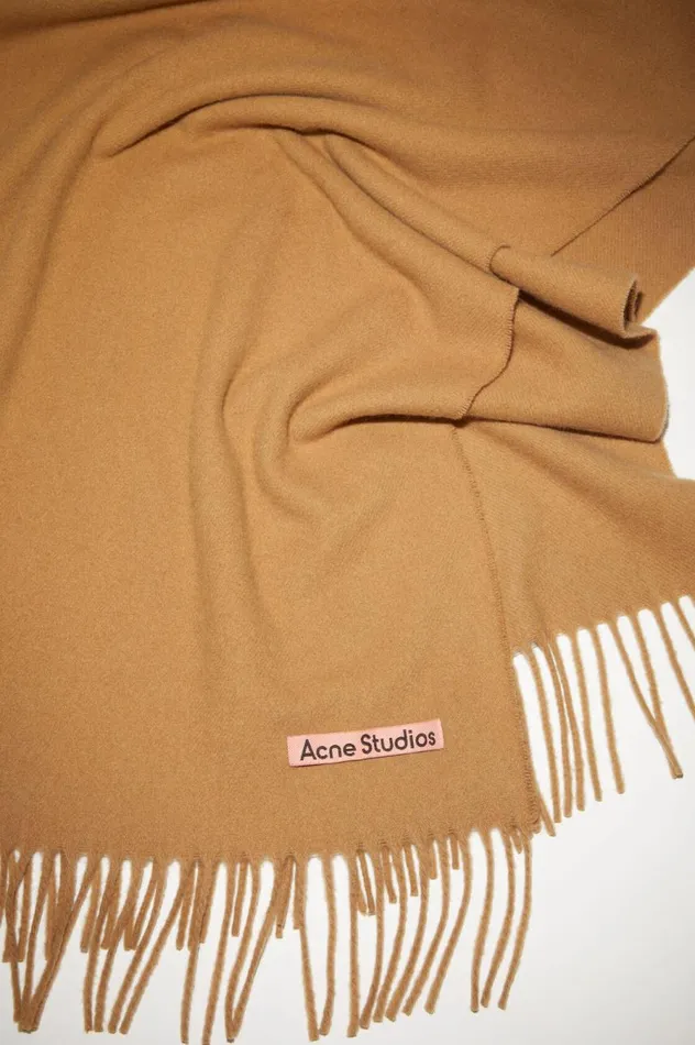 Acne Studios Cashmere Fringe Scarf 8211 Narrow Dark Camel Men Scarves