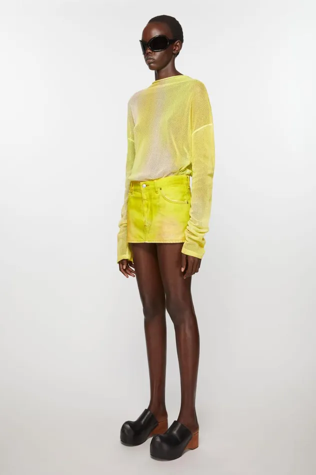Acne Studios Denim Mini Skirt Neon Yellow Women Skirts