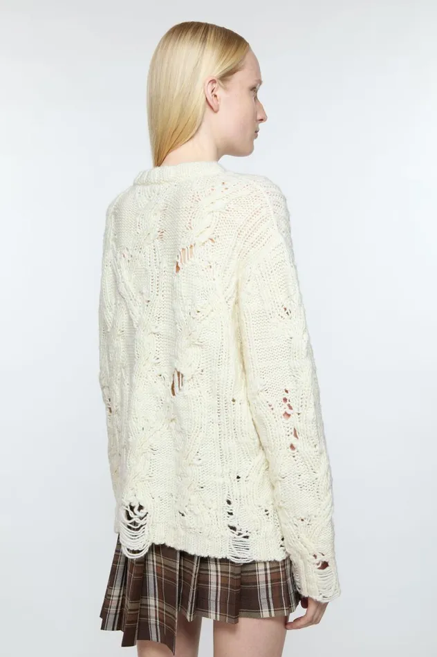 Acne Studios Distressed Cable Jumper Pale Beige Women Knitwear