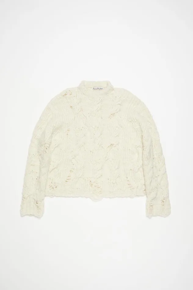 Acne Studios Distressed Cable Jumper Pale Beige Women Knitwear