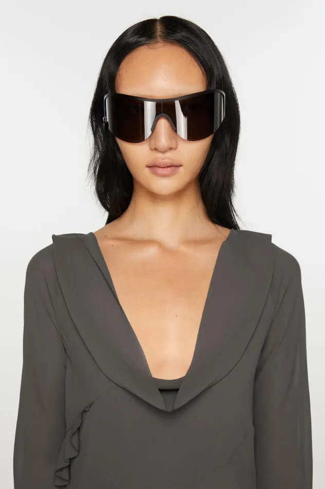 Acne Studios Drape Ruffle Dress Anthracite Grey Women Dresses