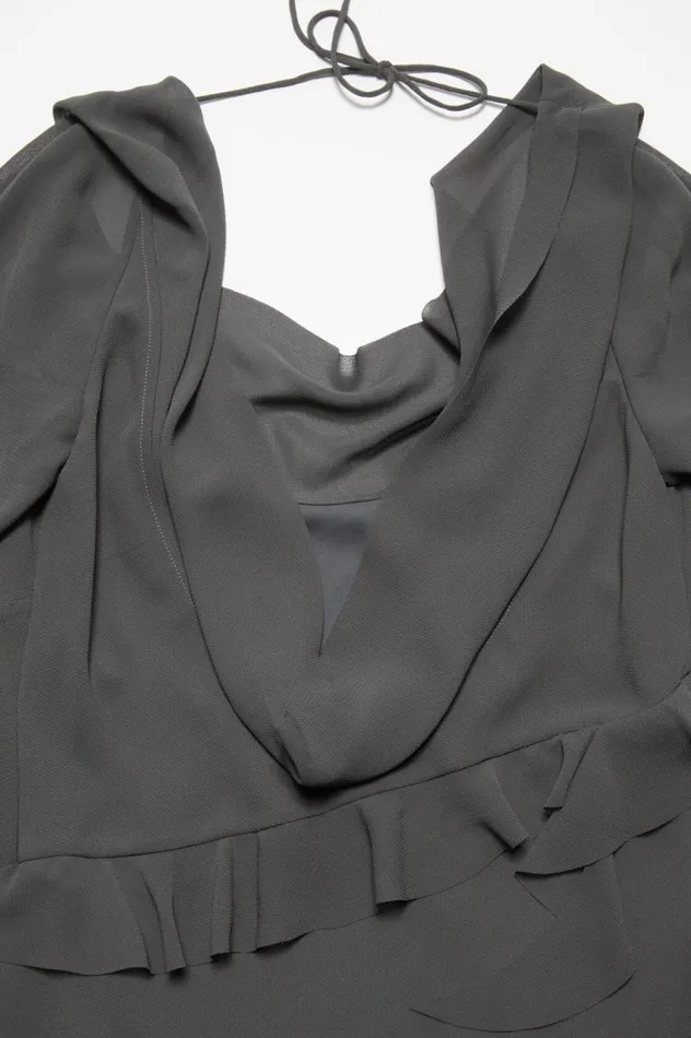 Acne Studios Drape Ruffle Dress Anthracite Grey Women Dresses