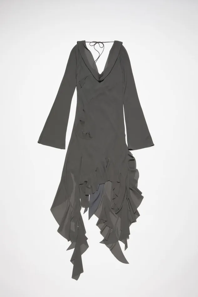 Acne Studios Drape Ruffle Dress Anthracite Grey Women Dresses