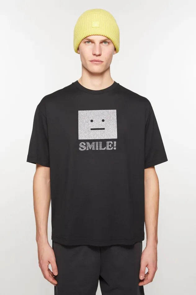 Acne Studios Face Logo Tshirt 8211 Relaxed Fit Black Women Tshirts