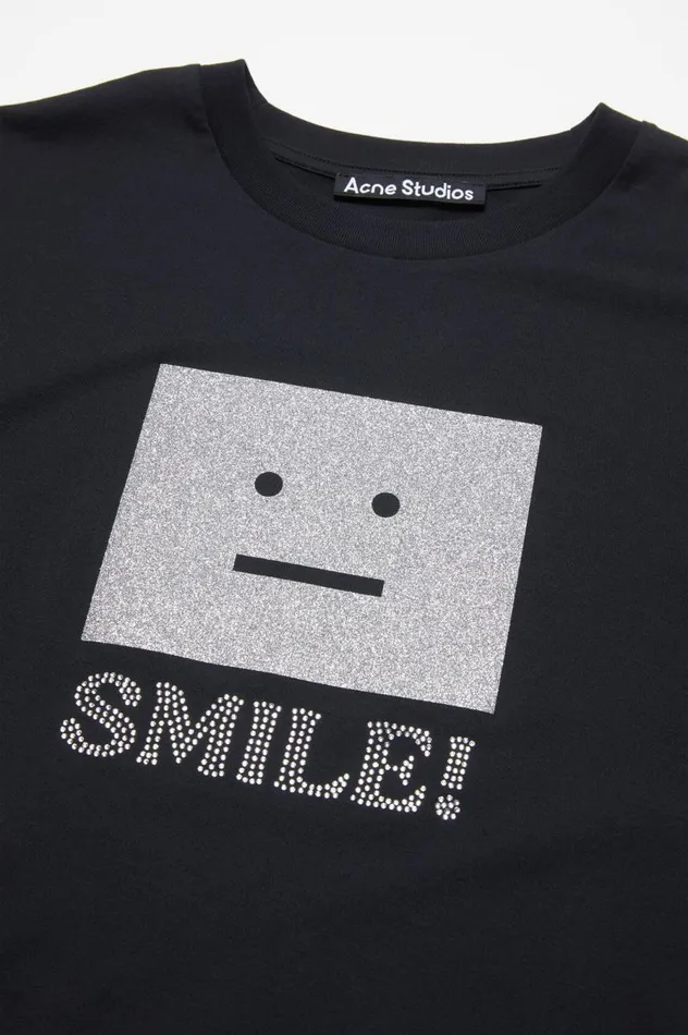Acne Studios Face Logo Tshirt 8211 Relaxed Fit Black Women Tshirts
