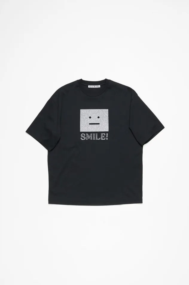 Acne Studios Face Logo Tshirt 8211 Relaxed Fit Black Women Tshirts