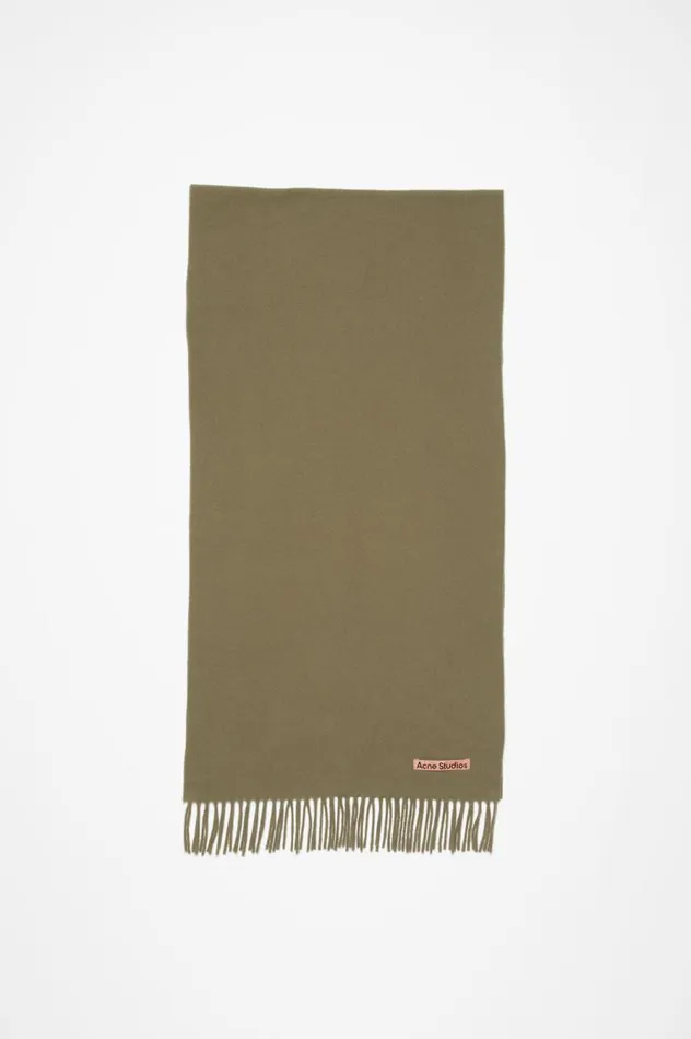Acne Studios Fringe Wool Scarf 8211 Narrow Khaki Green Men Scarves