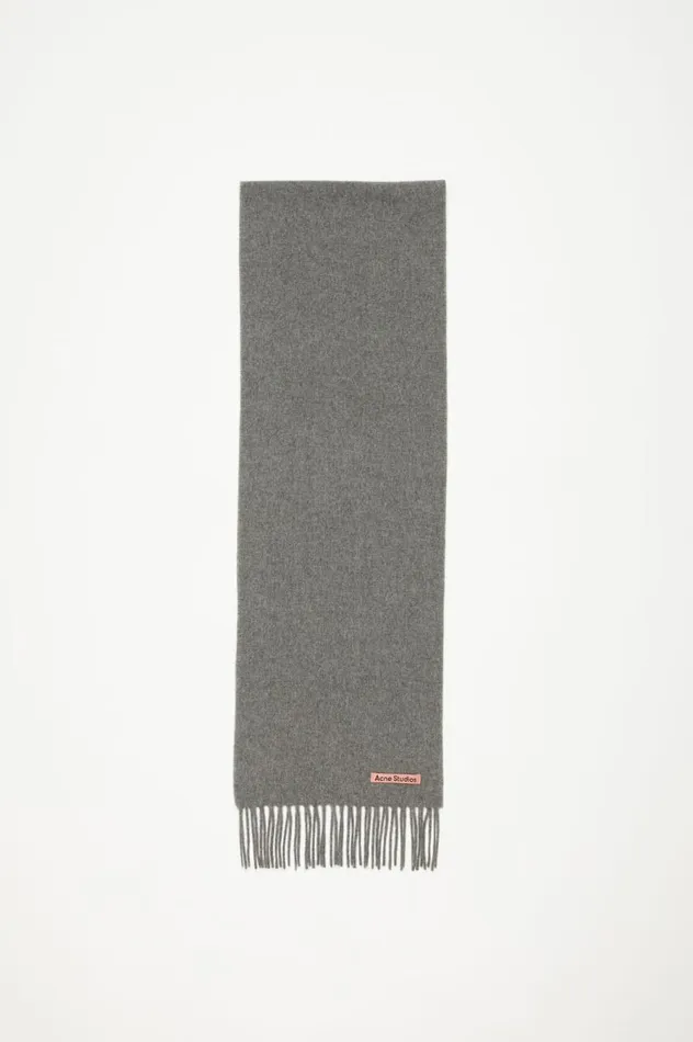 Acne Studios Fringe Wool Scarf 8211 Skinny Grey Melange Women Scarves
