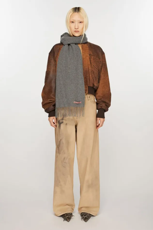Acne Studios Fringe Wool Scarf 8211 Skinny Grey Melange Women Scarves
