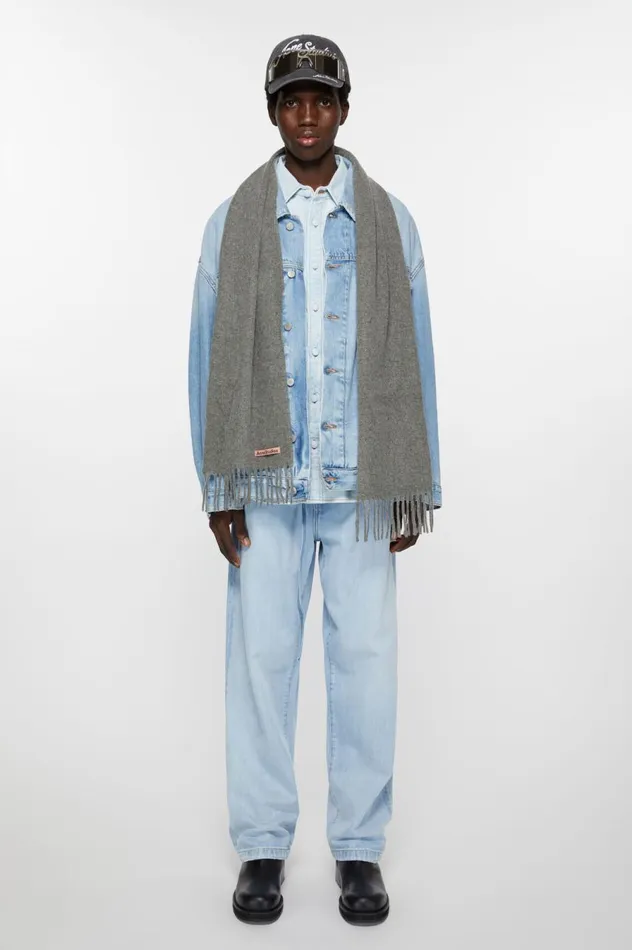 Acne Studios Fringe Wool Scarf 8211 Skinny Grey Melange Women Scarves