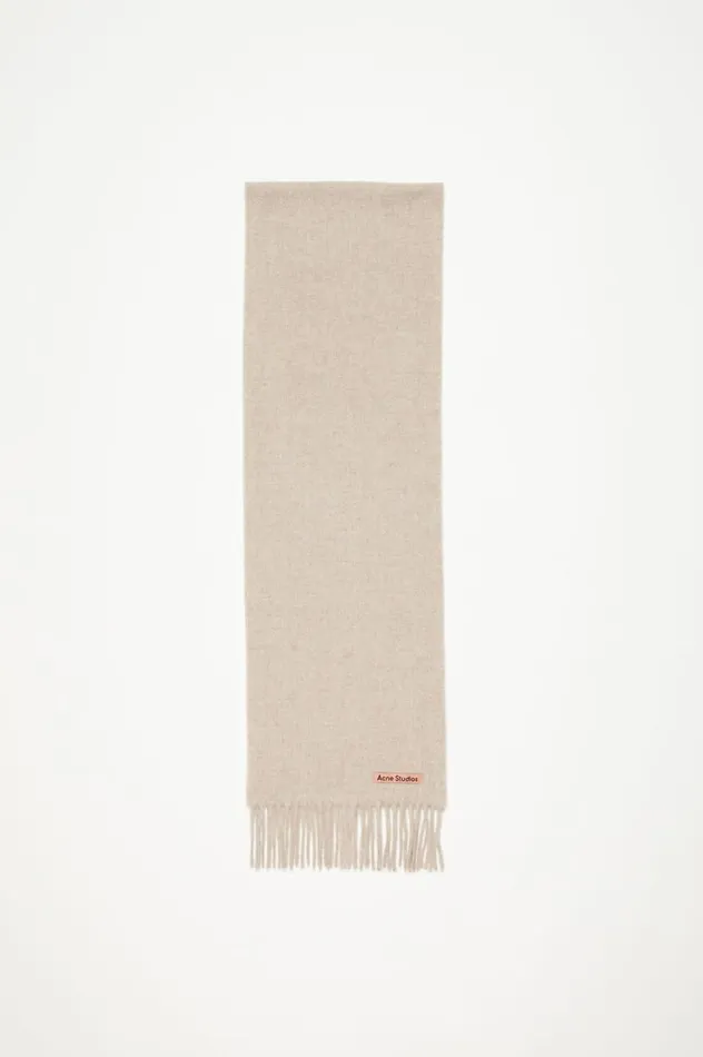 Acne Studios Fringe Wool Scarf 8211 Skinny Oatmeal Melange Women Scarves