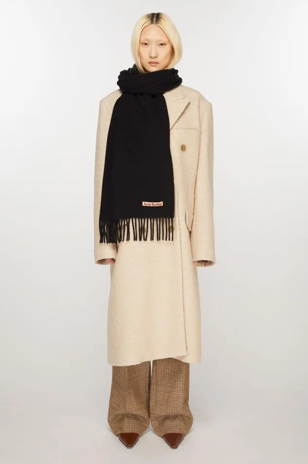 Acne Studios Fringe Wool Scarf Narrow Black Women Scarves