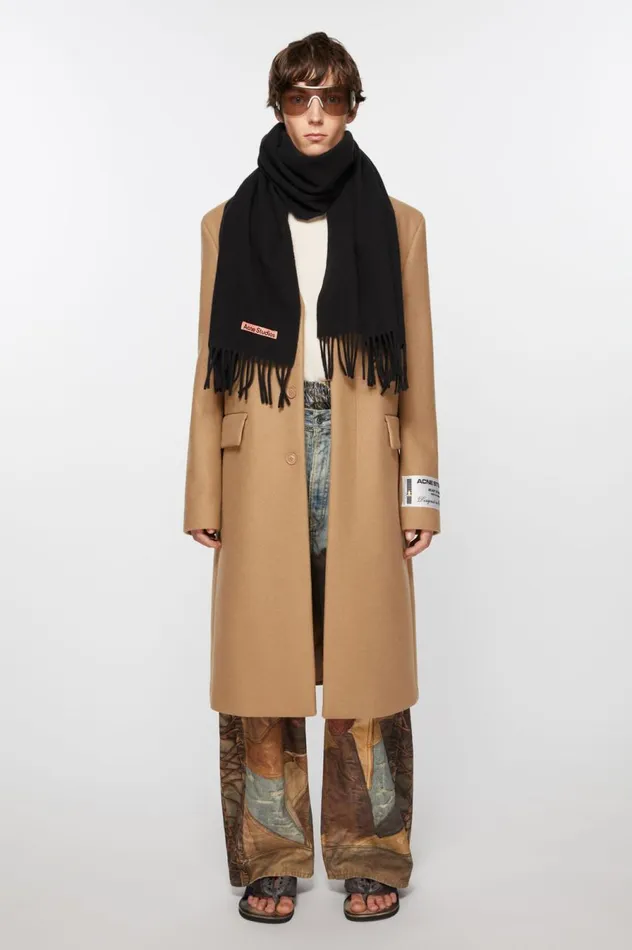 Acne Studios Fringe Wool Scarf Narrow Black Women Scarves