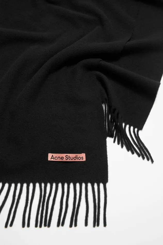 Acne Studios Fringe Wool Scarf Narrow Black Women Scarves