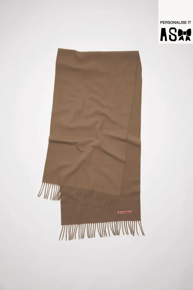 Acne Studios Fringe Wool Scarf Narrow Caramel Brown Men Scarves