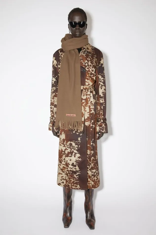 Acne Studios Fringe Wool Scarf Narrow Caramel Brown Men Scarves