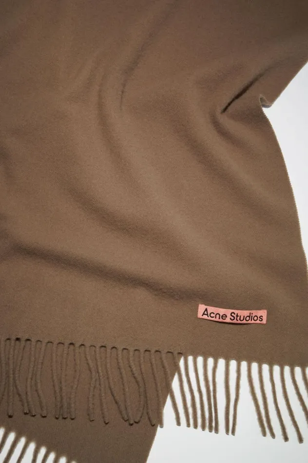Acne Studios Fringe Wool Scarf Narrow Caramel Brown Men Scarves