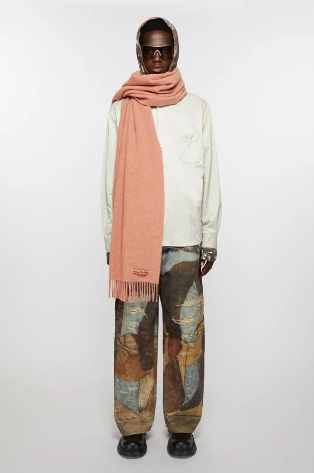 Acne Studios Fringe Wool Scarf Narrow Rose Melange Men Scarves