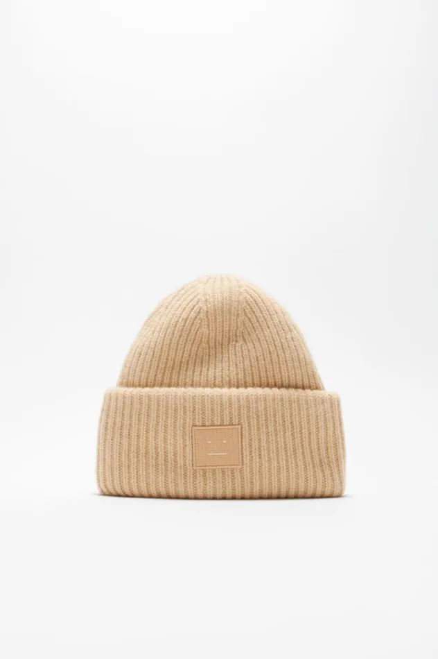 Acne Studios Large Face Logo Beanie Biscuit Beige Men Face Collection