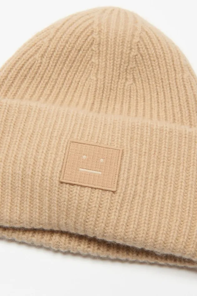 Acne Studios Large Face Logo Beanie Biscuit Beige Men Face Collection