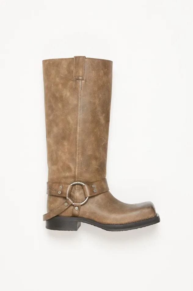 Acne Studios Leather Buckle Boots Greige Women Shoes