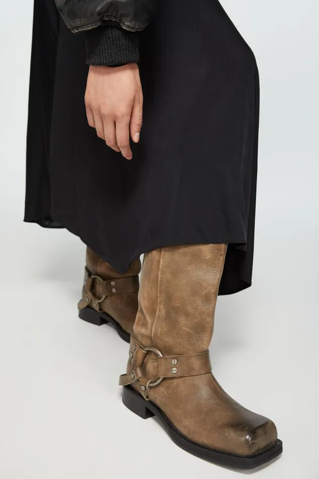 Acne Studios Leather Buckle Boots Greige Women Shoes