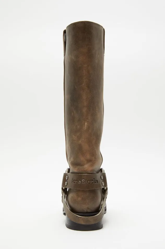 Acne Studios Leather Buckle Boots Greige Women Shoes