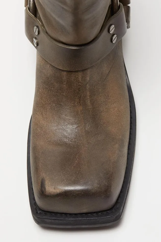Acne Studios Leather Buckle Boots Greige Women Shoes