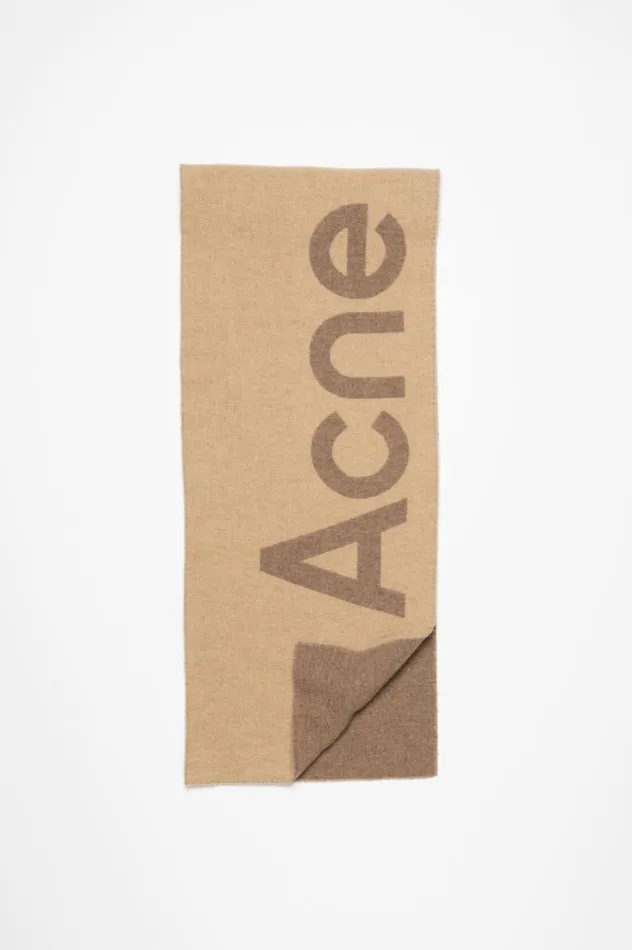 Acne Studios Logo Jacquard Scarf 8211 Narrow Camel Brown Men Scarves