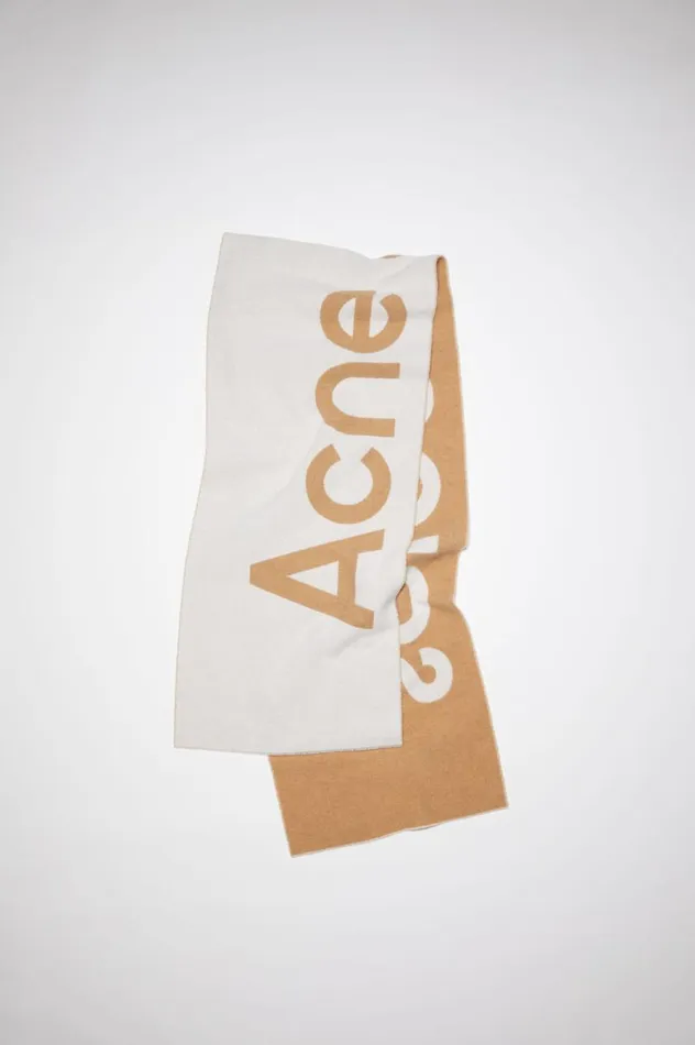 Acne Studios Logo Jacquard Scarf 8211 Narrow Oat Beigecamel Men Scarves