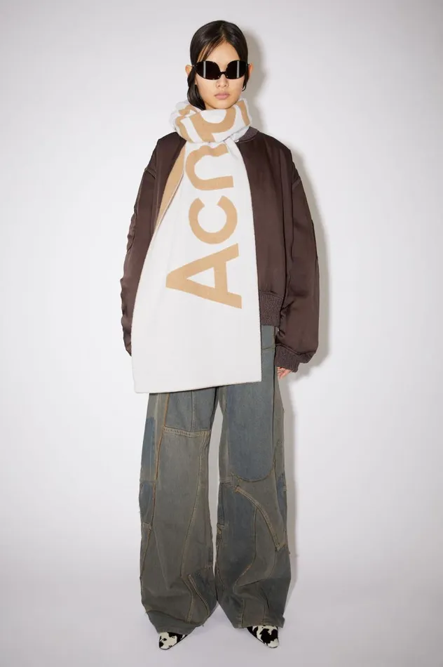 Acne Studios Logo Jacquard Scarf 8211 Narrow Oat Beigecamel Men Scarves