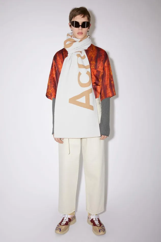 Acne Studios Logo Jacquard Scarf 8211 Narrow Oat Beigecamel Men Scarves