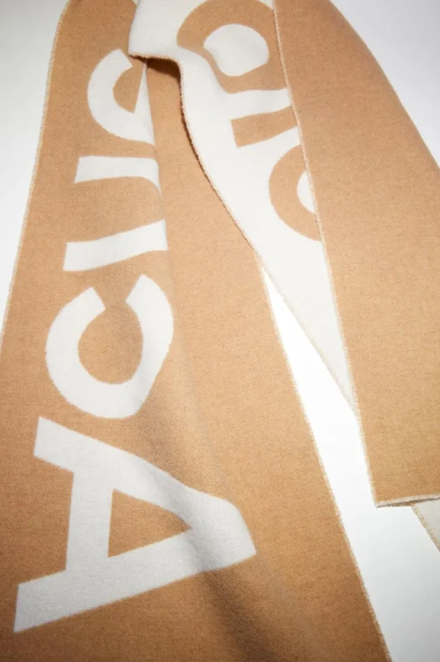 Acne Studios Logo Jacquard Scarf 8211 Narrow Oat Beigecamel Men Scarves