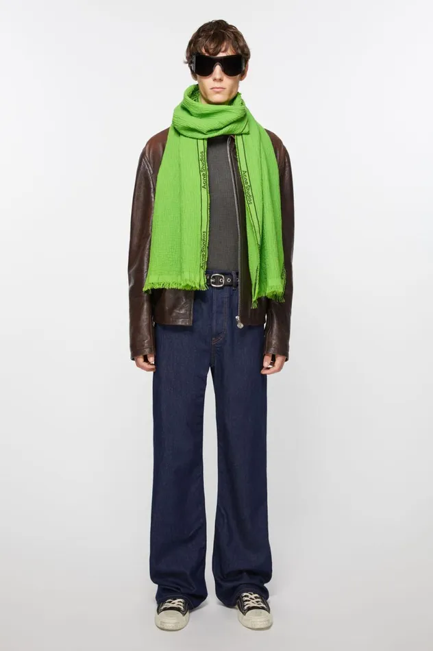 Acne Studios Logo Tape Scarf Green Men Scarves