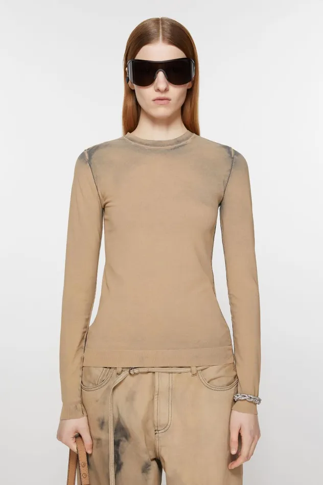 Acne Studios Long Sleeve Cutout Tshirt Desert Beige Women Knitwear