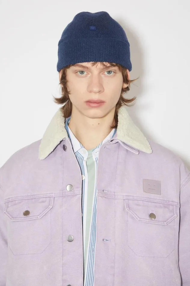 Acne Studios Micro Face Patch Beanie Ink Blue Women Hats