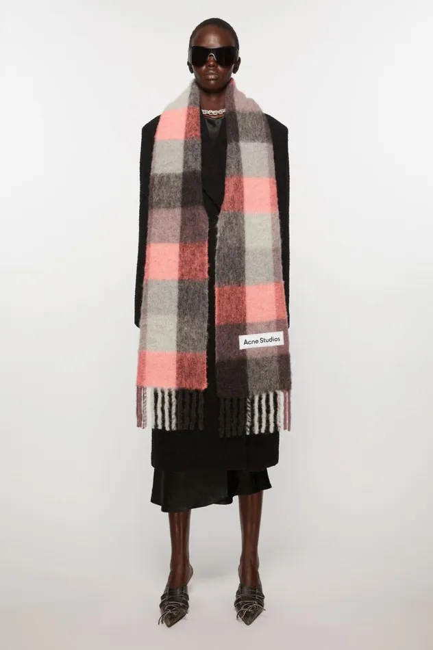 Acne Studios Mohair Checked Scarf Mauvebright Pinkanthracite Men Scarves