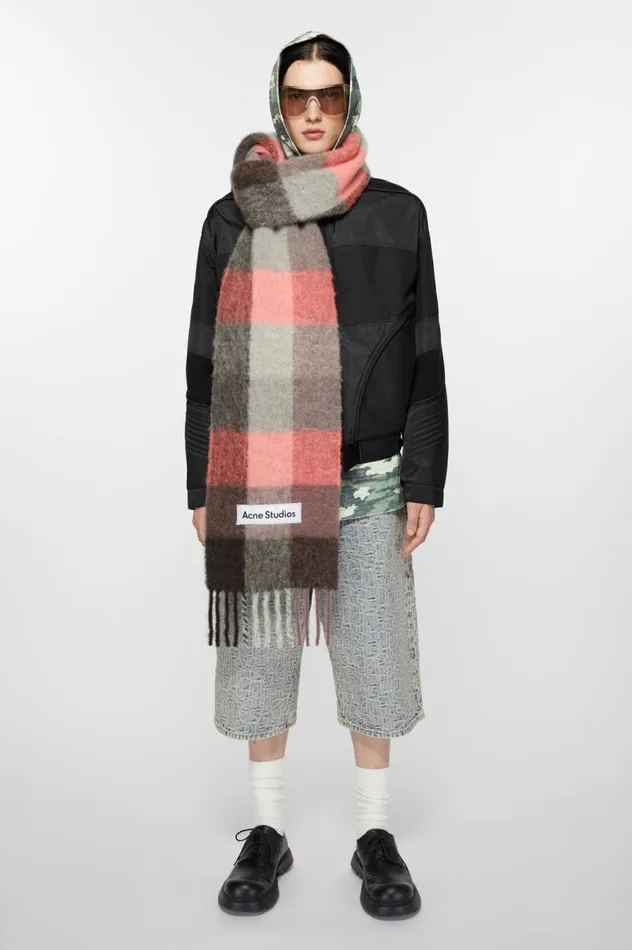 Acne Studios Mohair Checked Scarf Mauvebright Pinkanthracite Men Scarves