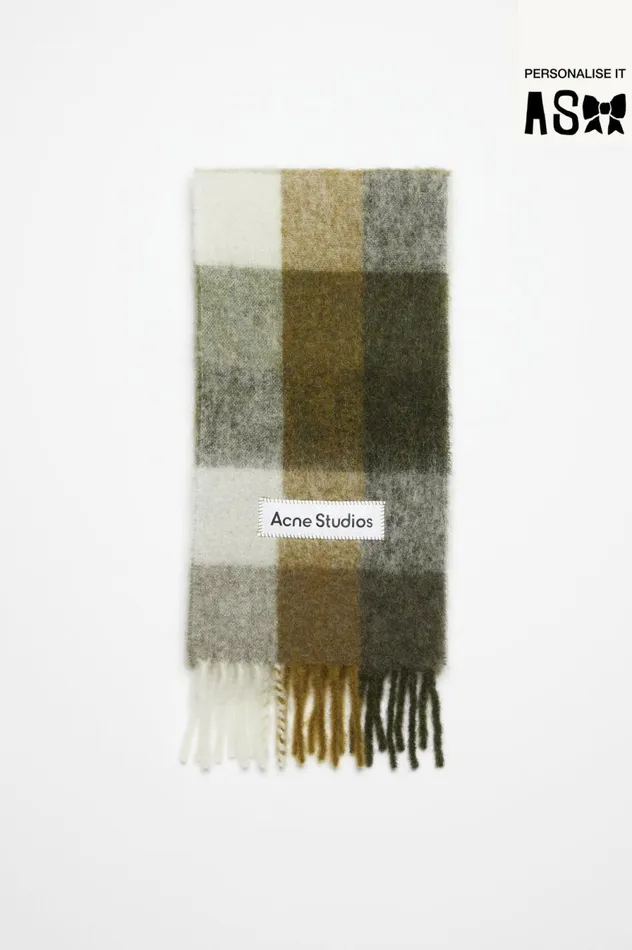 Acne Studios Mohair Checked Scarf Taupegreenblack Men Scarves