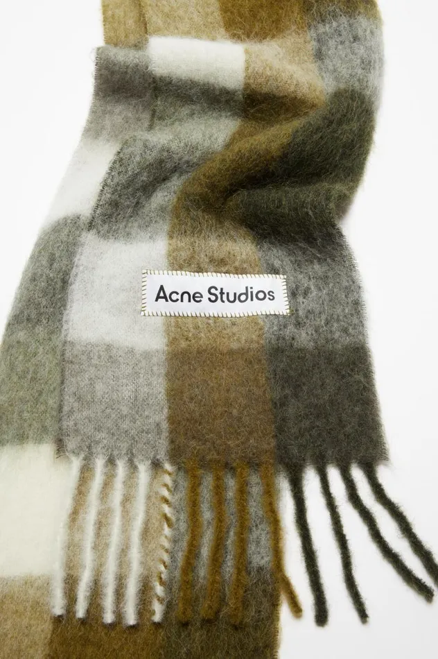 Acne Studios Mohair Checked Scarf Taupegreenblack Men Scarves